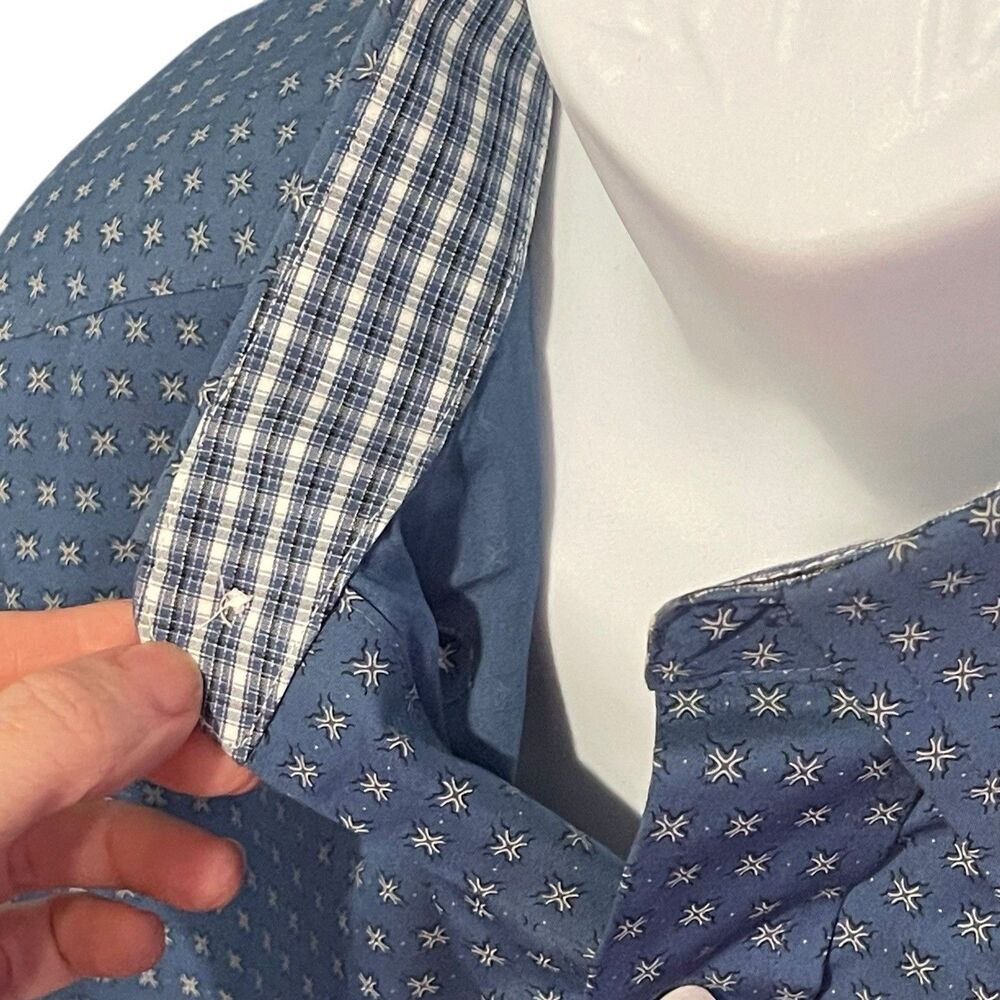 Ariat Long Sleeve Fitted Button Up Dress Shirt 100% Cotton Blue Pattern Mens XL - Picture 10 of 13